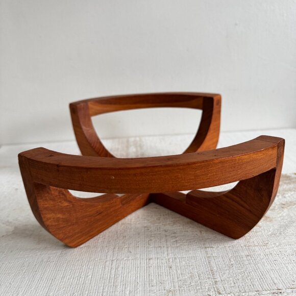 Vintage Open Teak Wood Casserole Stand - Wooden Teak Pot Holder - Picture 4 of 8